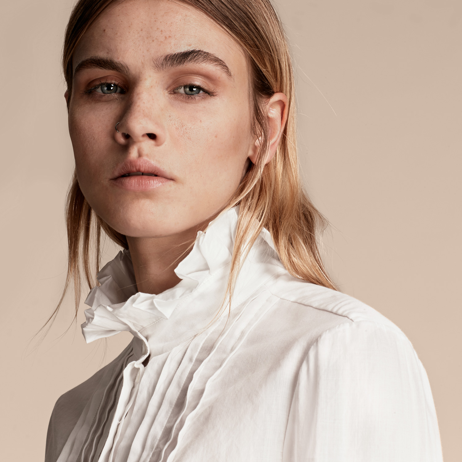 Burberry | Ruff Collar Cotton Tulle Shirt | Women's blouses & shirts ...